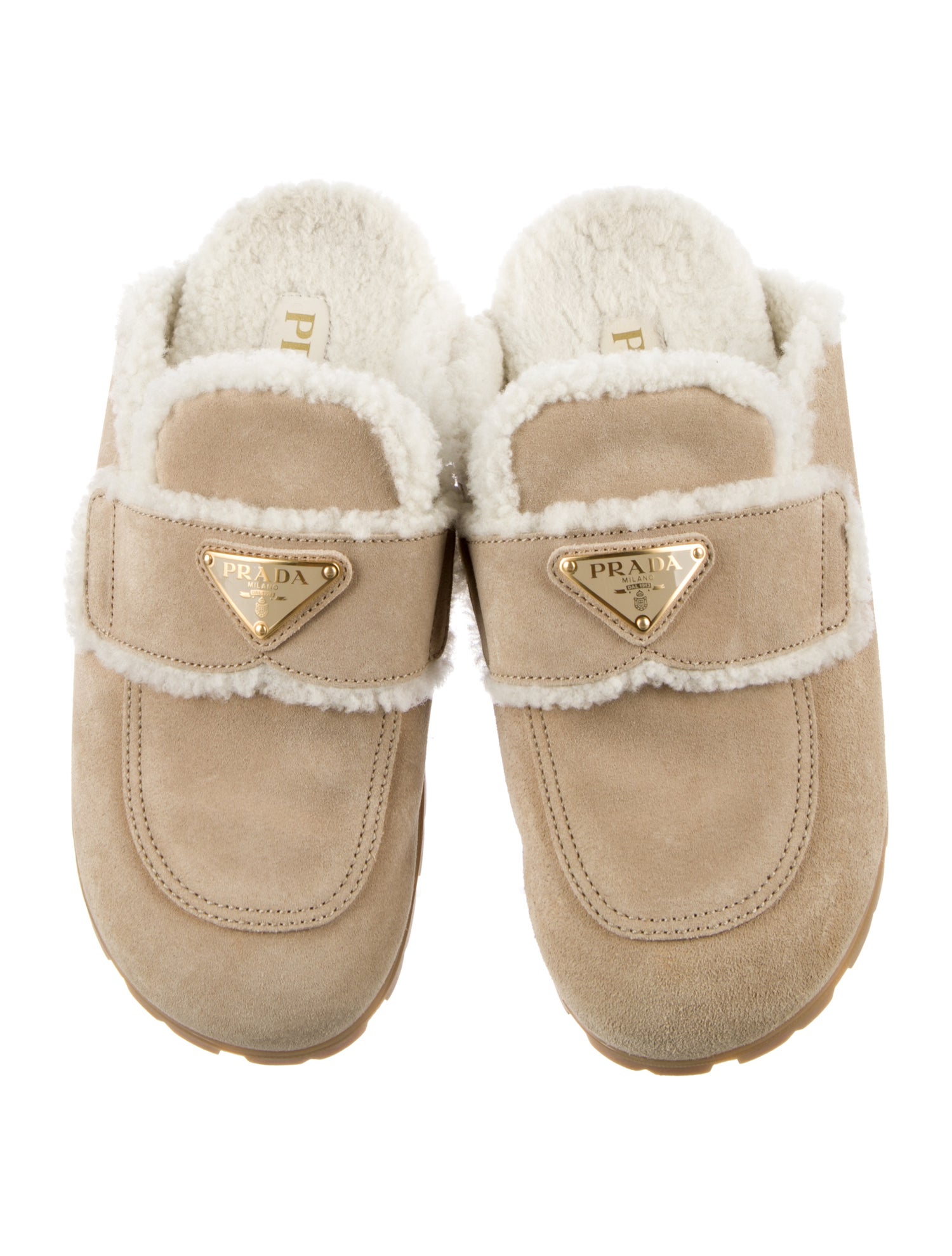 Prada Suede Fur Trim Mules